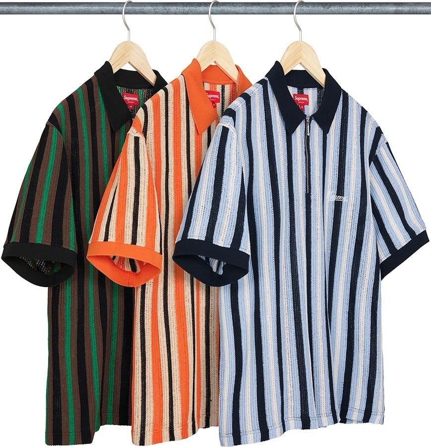 Open Knit Stripe Zip Polo